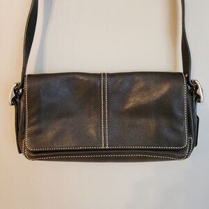 Coach Black Leather Crossbody with Silver Accents